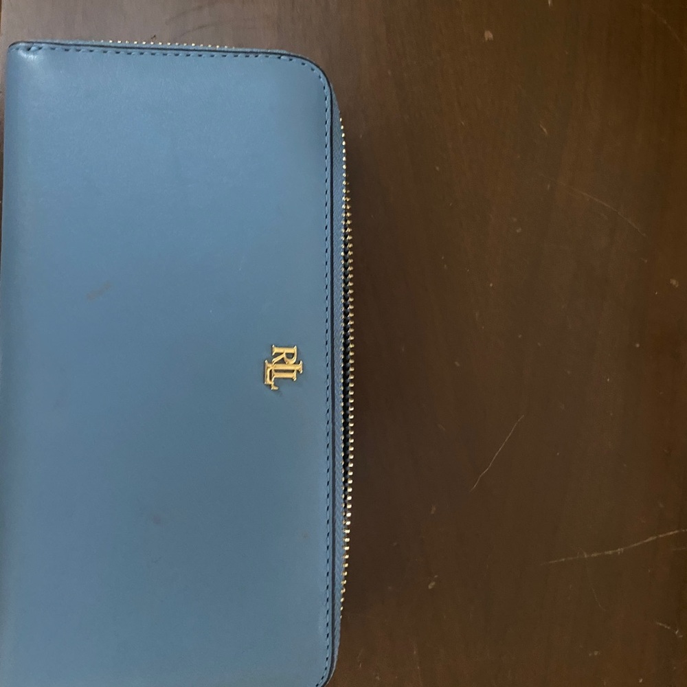 Ralph Lauren Baby Blue  color women’s wallet; gold tone  zip- around closure.
